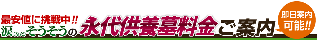業界最安値に挑戦!!涙そうそうの永代供養墓料金のご案内